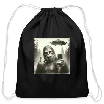 Retro Bigfoot Selfie with UFO - Cotton Drawstring Bag - black - Front