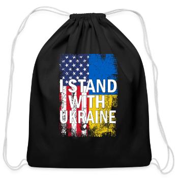 Support Ukraine Solidarity - Cotton Drawstring Bag - black - Front