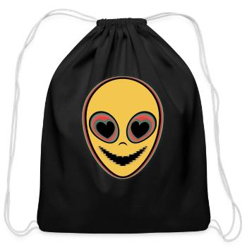 Psychedelic Alien Face Raver - Cotton Drawstring Bag - black - Front