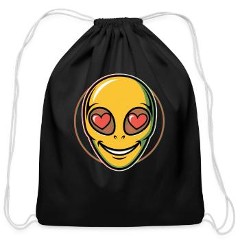 Psychedelic Alien Face Raver - Cotton Drawstring Bag - black - Front