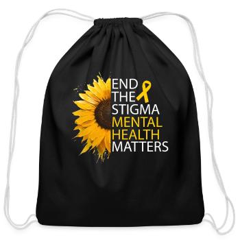End The Stigma Mental Health Matters Sunflower - Cotton Drawstring Bag - black - Front