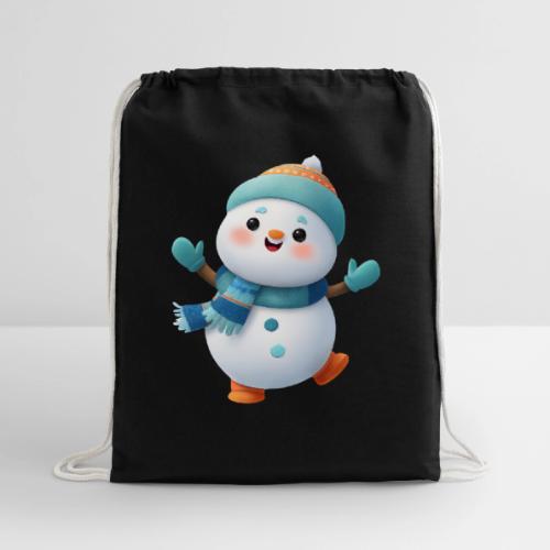 Joyful Cartoon Snowman Arms Up - Cotton Drawstring Bag