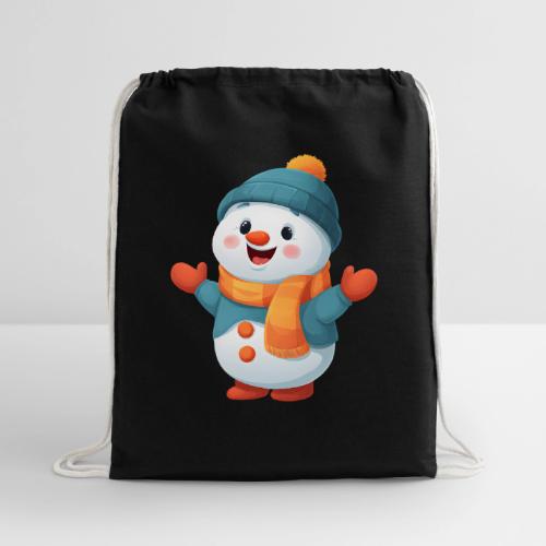 Joyful Cartoon Snowman with Winter Outfit - Cotton Drawstring Bag