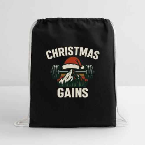Christmas Gains – Santa Barbell Power - Cotton Drawstring Bag