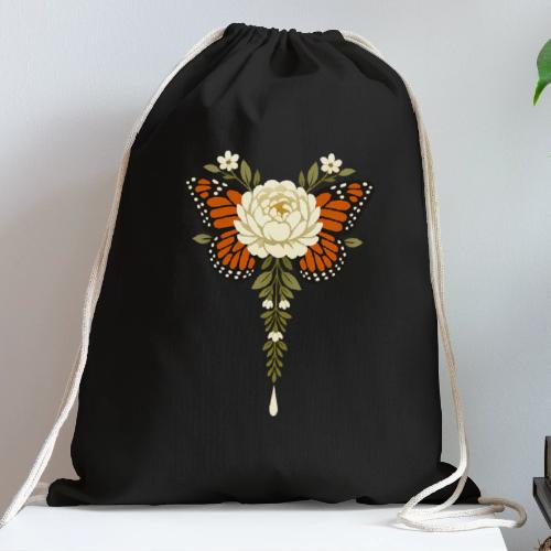 Monarch Butterfly Floral Botanical Art - Cotton Drawstring Bag