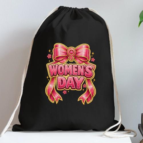 Cute Pink Bow Women’s Day Feminist Symbol - Cotton Drawstring Bag