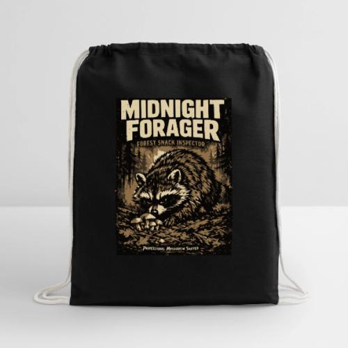 Midnight Forager Raccoon Mushroom Hunter - Cotton Drawstring Bag
