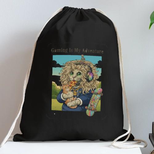 Gaming Cat Adventure: Pizza & Skates - Cotton Drawstring Bag