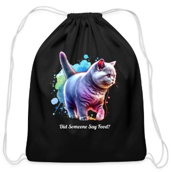 Russian Blue Cat: Did Someone Say Food? - Cotton Drawstring Bag - black - Front