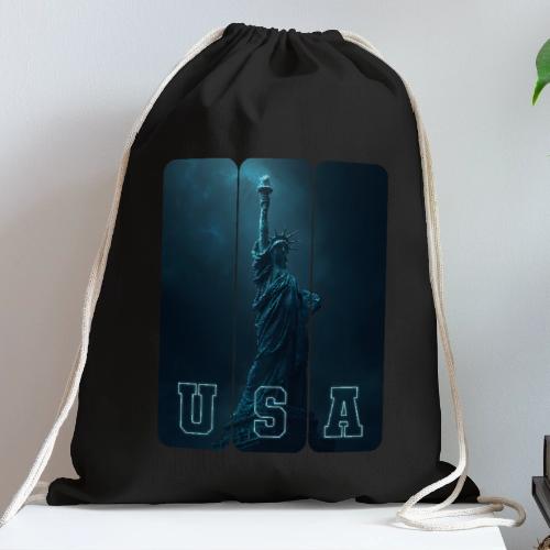 Neon Liberty USA Triptych - Cotton Drawstring Bag