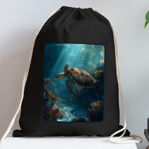 Sea Turtle Coral Reef Design - Cotton Drawstring Bag