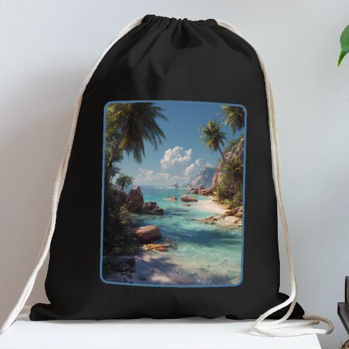 Tropical Island Paradise Ocean Design - Cotton Drawstring Bag