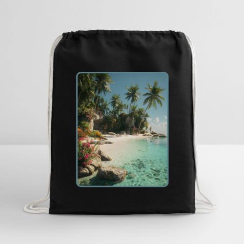 Serene Tropical Beach Floral Design - Cotton Drawstring Bag