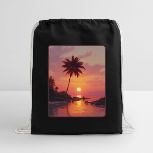 Tropical Beach Sunset Palm Design - Cotton Drawstring Bag