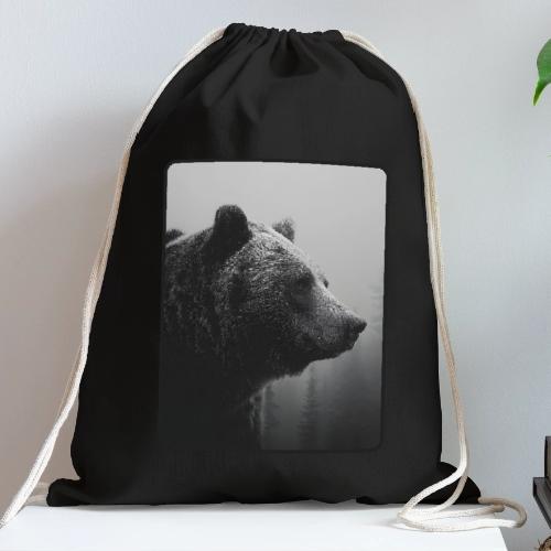 Grizzly Bear Black White Portrait Design - Cotton Drawstring Bag