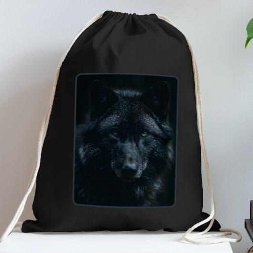 Black Wolf Intense Eyes Portrait Design - Cotton Drawstring Bag