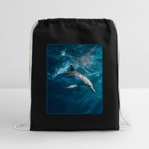 Dolphin Sunlit Ocean Serenity Design - Cotton Drawstring Bag