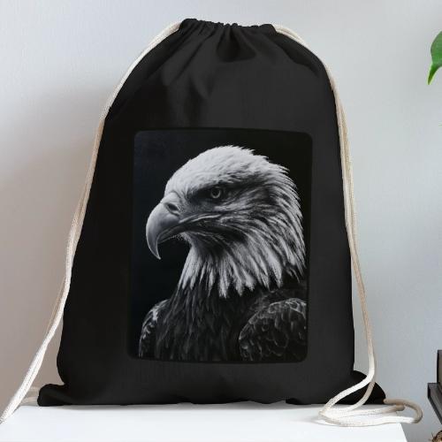 Black White Bald Eagle Design - Cotton Drawstring Bag