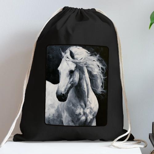 White Horse Oil Painting Design - Cotton Drawstring Bag