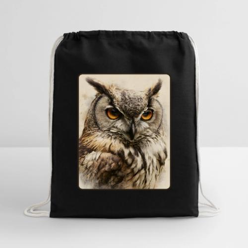 Great Horned Owl Watercolor Design - Cotton Drawstring Bag