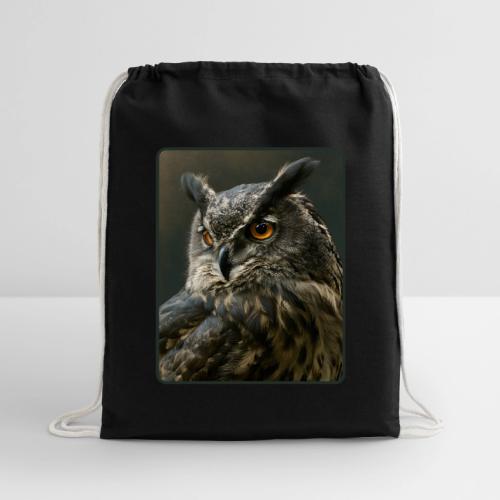 Eurasian Eagle Owl Portrait Design - Cotton Drawstring Bag