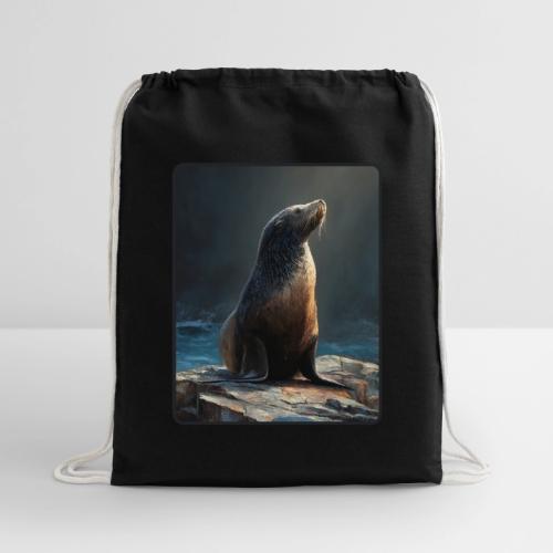 Fur Seal Artistic Shore Portrait Design - Cotton Drawstring Bag