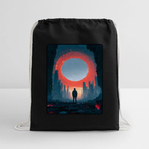 Cosmic Portal Future City Design - Cotton Drawstring Bag