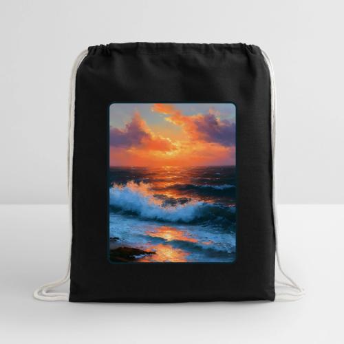 Sunset Storm Waves Oil Painting - Cotton Drawstring Bag