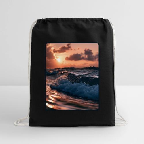 Golden Sunset Ocean Wave - Cotton Drawstring Bag