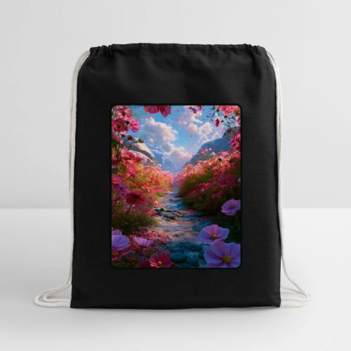 Dreamy Cosmos Valley Landscape Art - Cotton Drawstring Bag