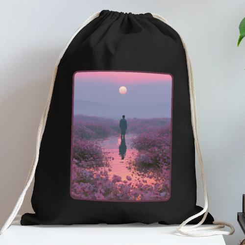 Ethereal Sunset Flower Field Art - Cotton Drawstring Bag
