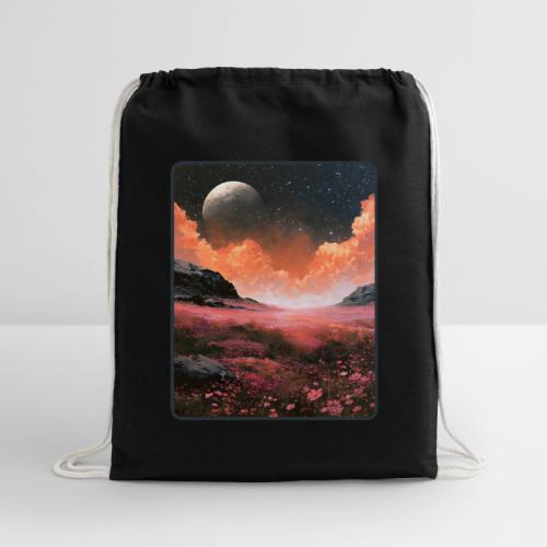 Moonlit Fantasy Flower Landscape - Cotton Drawstring Bag
