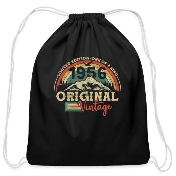 Vintage Retro Birthday Gift 1956 - Cotton Drawstring Bag - black - Front