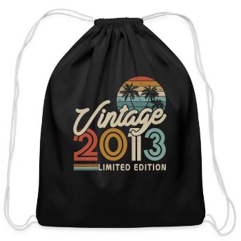 Vintage 2013 Retro 10th Birthday Gift - Cotton Drawstring Bag - black - Front