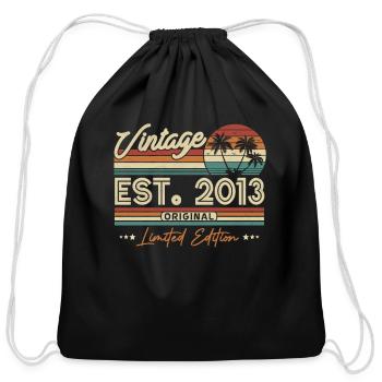 Vintage Retro 10th Birthday Gift - Cotton Drawstring Bag - black - Front