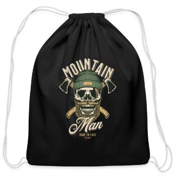 Mountain man; Outdoor; axes; skull; bearded; woods - Cotton Drawstring Bag - black - Front