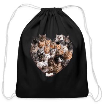 Adorable Cat Faces Heart Design for a Cat Lover - Cotton Drawstring Bag - black - Front