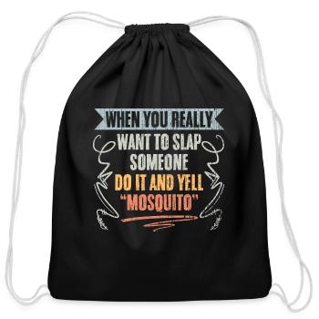 Vintage Slap Someone And Yell Mosquito A Pest - Cotton Drawstring Bag - black - Front