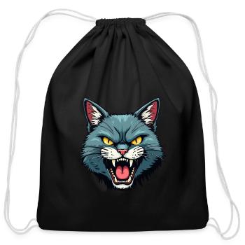 Angry Cat Face - Cotton Drawstring Bag - black - Front