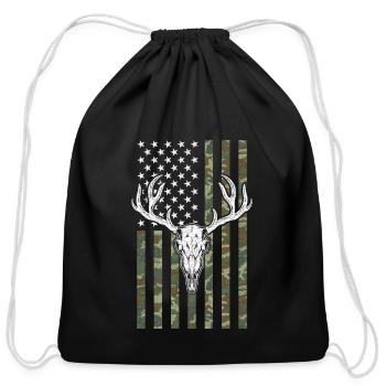 Hunting American Camouflage USA Flag White-tailed - Cotton Drawstring Bag - black - Front