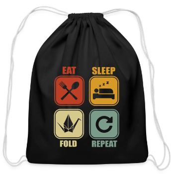 Origami Paper Fold - Cotton Drawstring Bag - black - Front