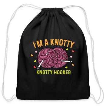 Knotty Knotty Hooker Knitter Gift - Cotton Drawstring Bag - black - Front