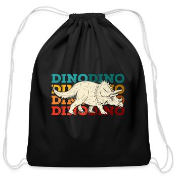 Retro Vintage Dino Triceratops Prehistoric Animal - Cotton Drawstring Bag - black - Front
