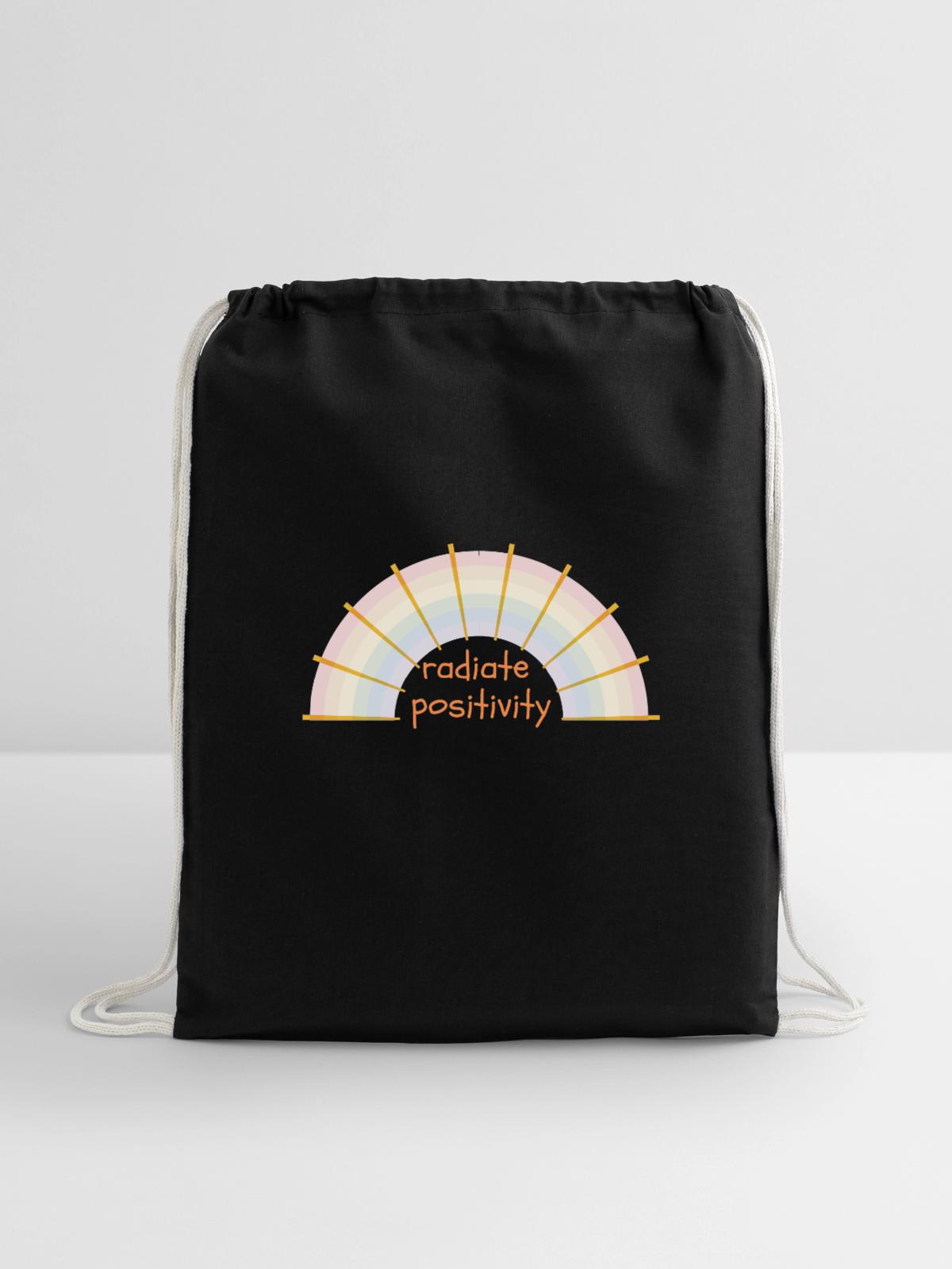 radiate positivity , - Cotton Drawstring Bag - black - Front