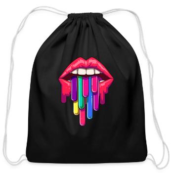 Street art mouth lips - Cotton Drawstring Bag - black - Front