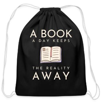 A Book A Day Keeps The Reality Away - Cotton Drawstring Bag - black - Front