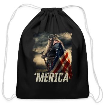 Merica Viking Heroic Pose Army Veteran Soldier - Cotton Drawstring Bag - black - Front