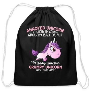 Annoyed Unicorn Touchy Unicorn Grouchy Ball Of Fur - Cotton Drawstring Bag - black - Front