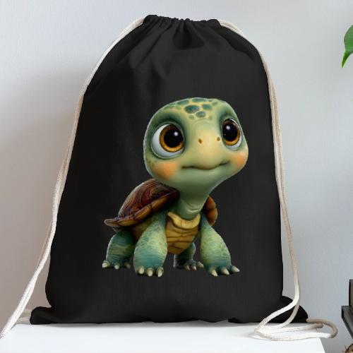 Adorable Cartoon Baby Turtle with Big Eyes - Cotton Drawstring Bag