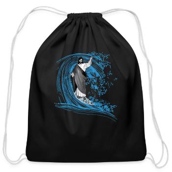 Surfing Jesus Inspired Long Sleeve T Shirt - Cotton Drawstring Bag - black - Front